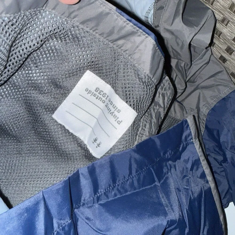 Columbia Youth Boys Rain Jacket Medium M 10/12 Blue Gray Windbreaker Hooded Zip